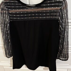 Black Sequin Mesh Sleeve Women's Top